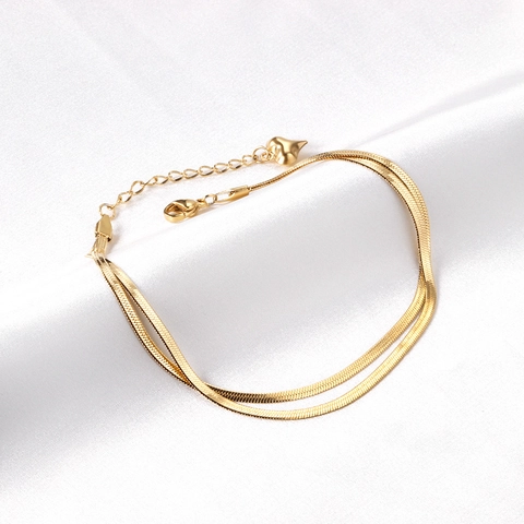 Zweilagige Flache Schlangenkette Fußkettchen Edelstahl Minimalistischer Herzanhänger Verstellbarer Fußschmuck Für Damen
