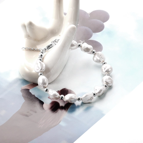 Pulsera De Perlas Artificiales De Imitación Barroca Con Cuentas De Acero Inoxidable Cadena Ajustable Joyería Elegante Para Mujer