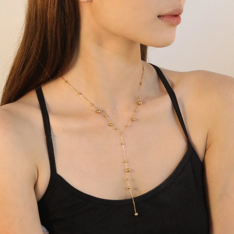Stainless Steel Necklace Heart Cross Bead Pendant Double Layer Y Lariat Clavicle Chain Fashion Jewelry Women