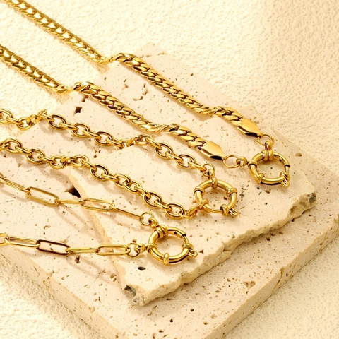 Minimalist Stainless Steel Necklace 18K Gold Plated Large Spring Ring Clasp Cuban Link Paperclip Snake Chain Unisex
