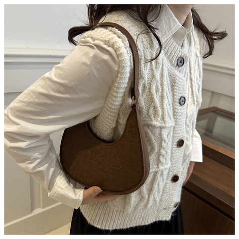 Women's Croc Embossed PU Leather Underarm Bag Chic Solid Color Half Moon Hobo Shoulder Bag Casual Daily Fashion Handbag