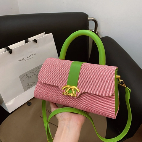 Damen Mode Kontrastfarbe Box Tasche PU Leder Gewebte Textur Handtasche Elegante Metallschnalle Schulter Umhängetasche Für Den Alltag Party