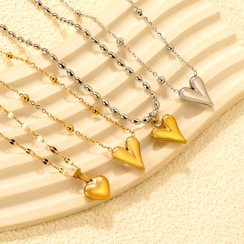 Edelstahl Herz Anhänger Halskette 3D Puffiges Herz Minimalistischer Süßer Schmuck Für Frauen Täglicher Gebrauch Goldton