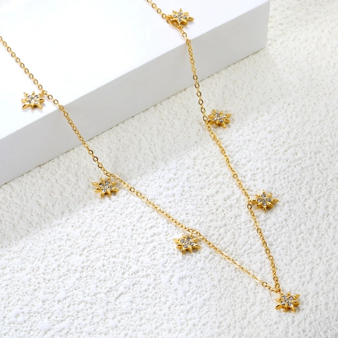 Fashion Stainless Steel Pendant Necklace For Women Gold Silver Octagram Star Airplane Heart Moon Dainty Clavicle Chain Jewelry
