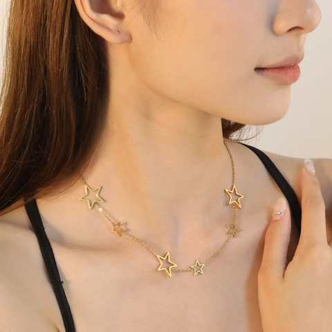 Minimalist Hollow Pentagram Star Necklace Stainless Steel 18K Gold Plated Clavicle Chain Jewelry For Women