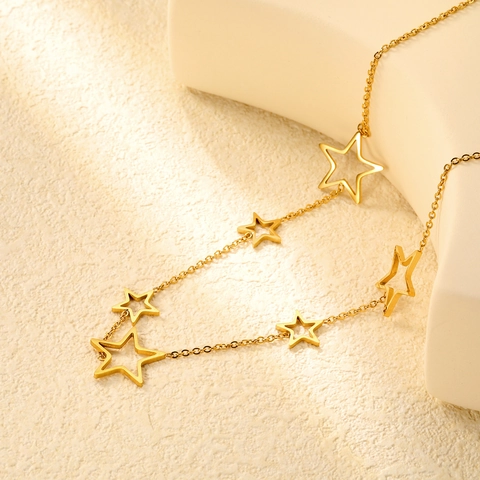 Minimalist Hollow Pentagram Star Necklace Stainless Steel 18K Gold Plated Clavicle Chain Jewelry For Women