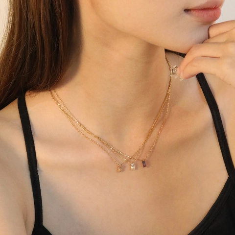 Stainless Steel Zircon Pendant Necklace Minimalist Geometric Square Round Crystal Clavicle Chain Jewelry For Women