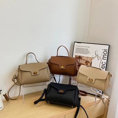 Dames Handtas Litchi Korrel PU Leer Crossbody Tas Top Handvat Gouden Metalen Slot Flap Woon-Werkverkeer Elegant