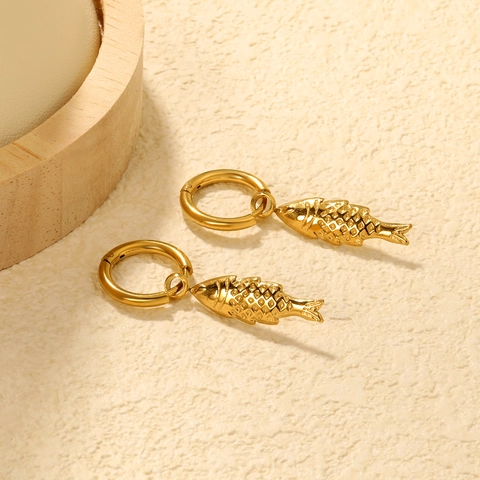 Ocean Theme Marine Life Starfish Sea Turtle Shell Fish Conch Hoop Drop Earrings Stainless Steel Gold Plated Women