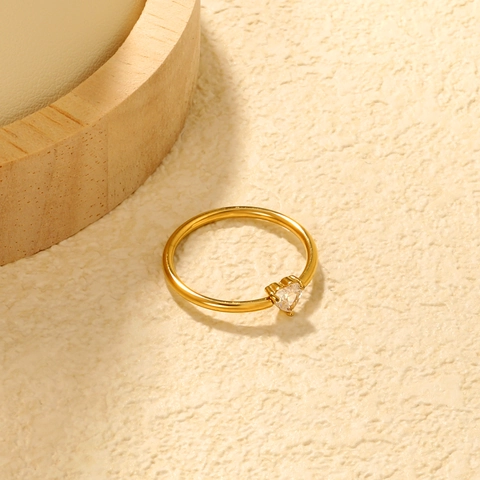 Minimalist Heart And Marquise Cut Cubic Zirconia Stainless Steel Ring Gold Plated Elegant Jewelry For Women
