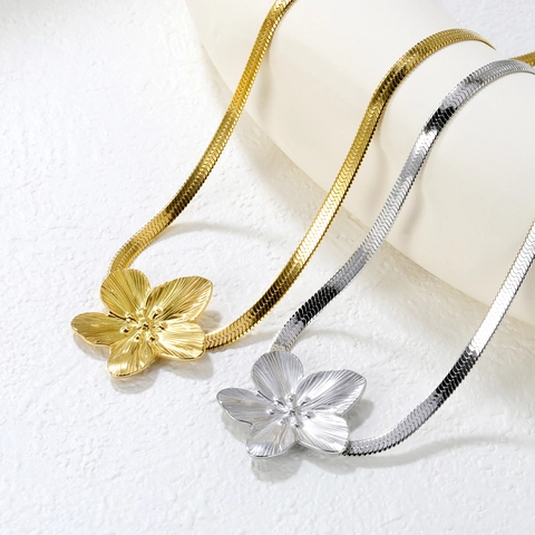 Vintage Edelstahl Blume Schleife Kleeblatt Schmuckset Für Damen Gold Silber Plattiert Schlangenknochenkette Blütenblatt Halskette Ohrringe Armband