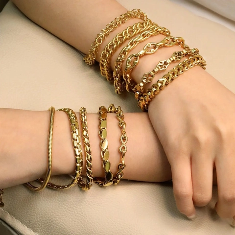 Edelstahl Armband Für Damen Herren 18K Vergoldet Dicke Kette Herz Kubanisch Schlange Glied Hip Hop Minimalistischer Mode Schmuck