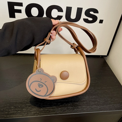 Borsa A Tracolla Da Donna In Pelle PU Retro Colori A Contrasto Moda Mini Borsa Quadrata Con Pendente A Cartone Animato