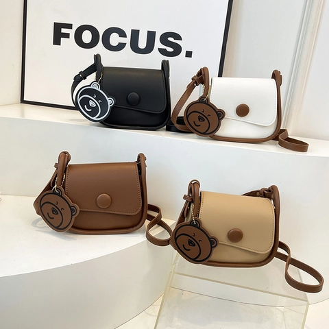 Borsa A Tracolla Da Donna In Pelle PU Retro Colori A Contrasto Moda Mini Borsa Quadrata Con Pendente A Cartone Animato