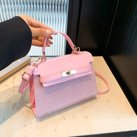 Women Crossbody Bag PU Leather Glitter Handbag Vintage Small Square Shoulder Bag Fashion Accessory