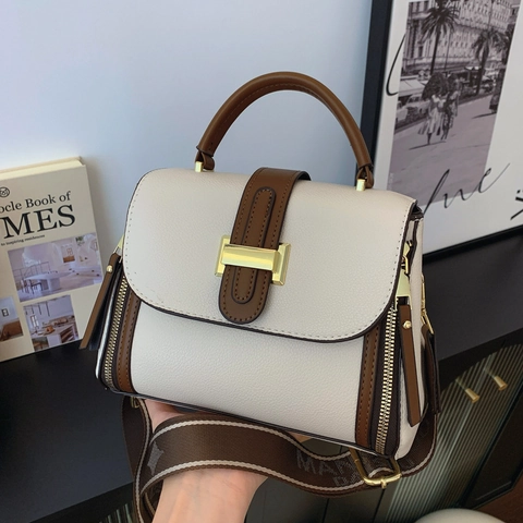 Borsa Tracolla Donna Pelle PU Motivo Litchi Ampia Tracolla Borsa A Mano Vintage Grande Capacità Colore Contrasto Spalla