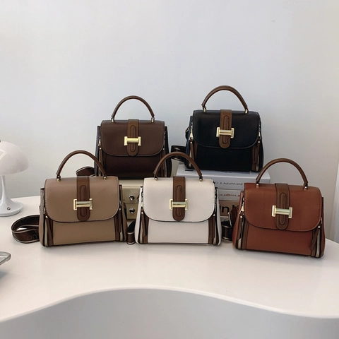 Borsa Tracolla Donna Pelle PU Motivo Litchi Ampia Tracolla Borsa A Mano Vintage Grande Capacità Colore Contrasto Spalla
