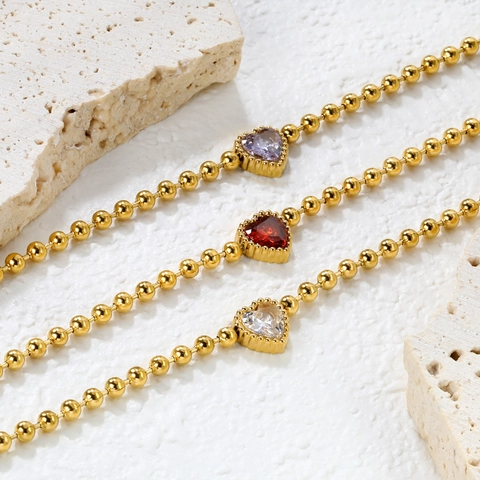 Heart Zircon Stainless Steel Bracelet Gold Silver Minimalist Hollow Heart Bead Chain Elegant Jewelry For Women