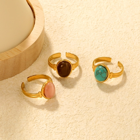 Vintage Stainless Steel Oval Cat's Eye Open Ring Gold Plated Adjustable Geometric Magnetic Therapy Jewelry For Women