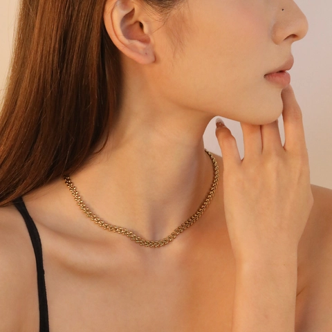 Collana A Catena A Lisca Di Pesce Acciaio Inossidabile Placcato Oro 18K Maglie A V Girocollo Clavicola Trendy Hip Hop