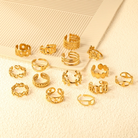 Anillos Abiertos Chapados En Oro De 18K Acero Inoxidable Ajustables Corazón Estrella Irregular Diseño Geométrico