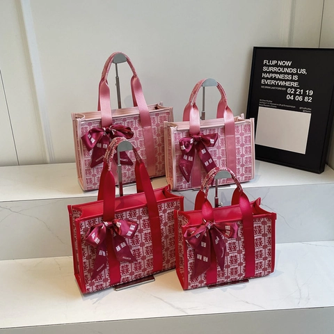 Chinese Stijl Bruiloft Tote Bag Jacquard Stof Dubbel Geluk Patroon Handtas Met Lint Strik Grote Capaciteit