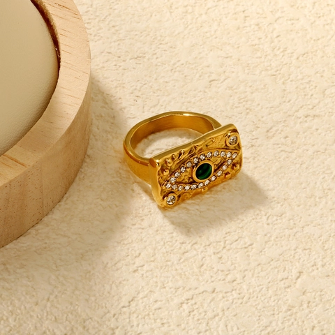 Unregelmäßige Edelstahl Ringe Für Frauen 18K Vergoldet Französischer Vintage Stil Emaille Kariert Geometrisch Verstellbarer Schmuck