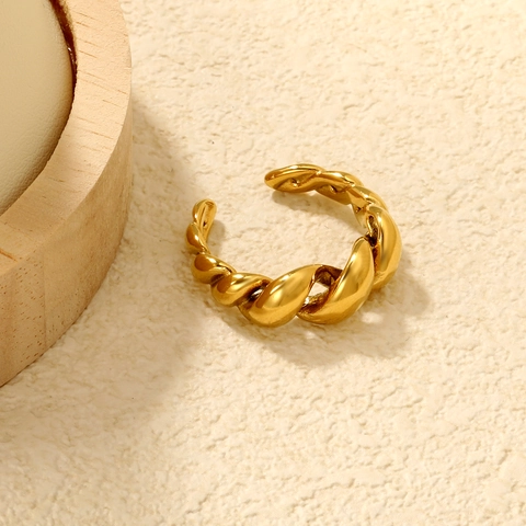 Verstellbarer Edelstahlring Gedrehtes Horn Design Hohler Offener Ring Damen Schmuck