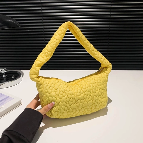 Women Quilted Floral Underarm Bag Solid Color Lightweight Fabric Shoulder Bag Small Square Hobo Bag For Daily Travel Fashion
