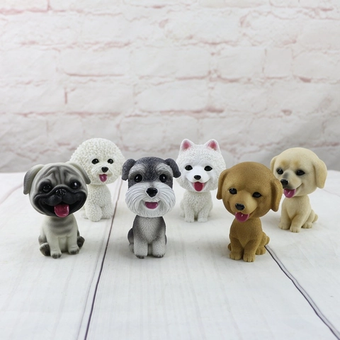 Nodding Dog Ornament Resin Shaking Head Puppy Car Dashboard Decoration Desktop Animal Figurine Cute Samoyed Pug Schnauzer