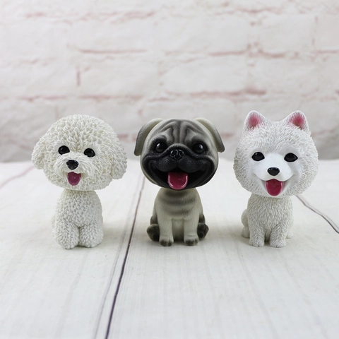 Nodding Dog Ornament Resin Shaking Head Puppy Car Dashboard Decoration Desktop Animal Figurine Cute Samoyed Pug Schnauzer