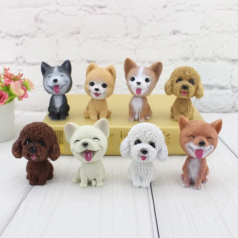 Süße Wackelkopf Hund Figur Auto Armaturenbrett Ornament Harz Miniatur Welpen Figurine Für Zuhause Büro Schreibtisch Dekor