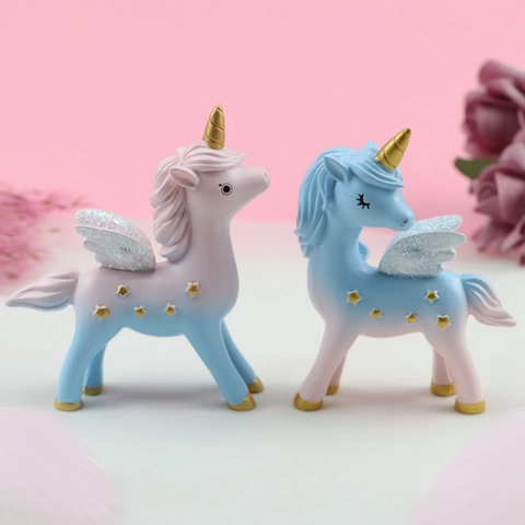 Traumhafte Einhorn Figuren Harz Farbverlauf Glitzer Flügel Gold Horn Stern Schreibtisch Ornament Zuhause Deko Süßes Geschenk