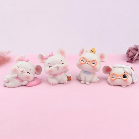 Simpatica Statuina Topo Resina Cartone Animato Criceto Ornamento Scrivania Decorazione Interni Auto Topper Torta Arredo Animale Kawaii