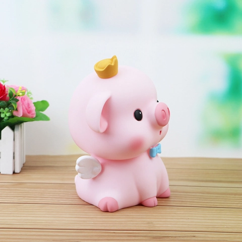 Linda Hucha de Cerdito Rosa de Dibujos Animados Caja de Dinero de Cerdo de Vinilo Con Alas de Corona Banco de Almacenamiento de Dinero Grande Regalo para Niños Decoración del Hogar