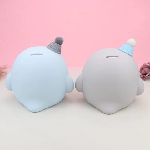 Hucha de Pingüino de Dibujos Animados Creativo Nórdico de Vinilo Con Gorro de Punto Para Regalo de Cumpleaños Niños