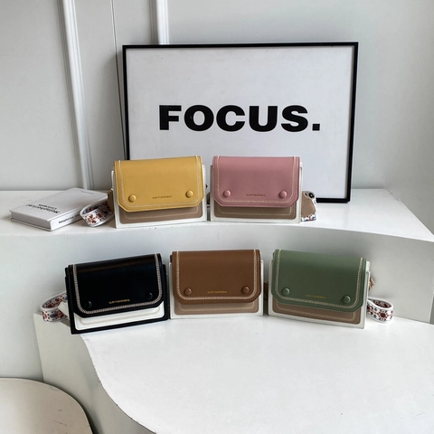 Bolso Bandolera De Cuero PU De Color En Contraste Para Mujer Con Correa Bordada Étnica Ancha Bolso De Hombro Cuadrado Retro