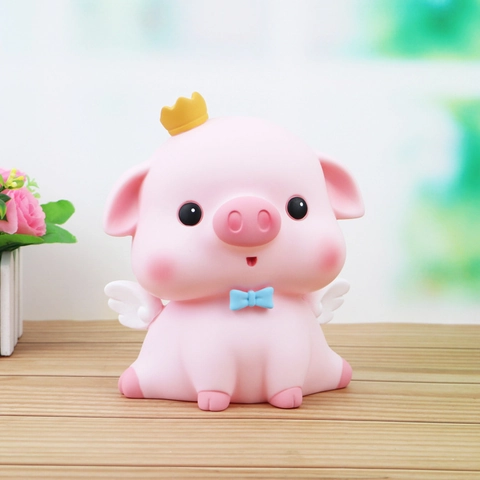 Linda Hucha de Cerdito Rosa de Dibujos Animados Caja de Dinero de Cerdo de Vinilo Con Alas de Corona Banco de Almacenamiento de Dinero Grande Regalo para Niños Decoración del Hogar