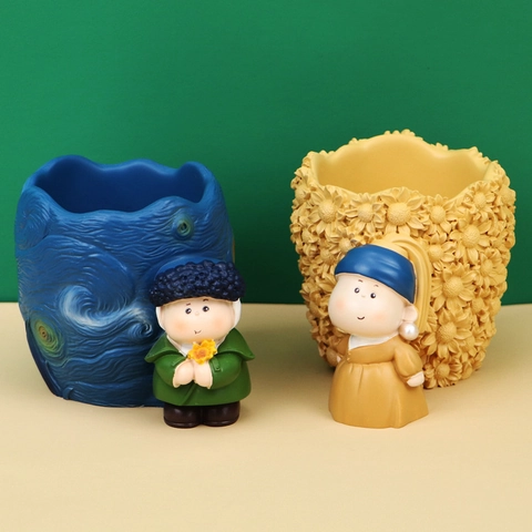 Resin Artist Pen Holder Desktop Storage Bucket Creative Nordic Cartoon Style Office Stationery Organizer Decor