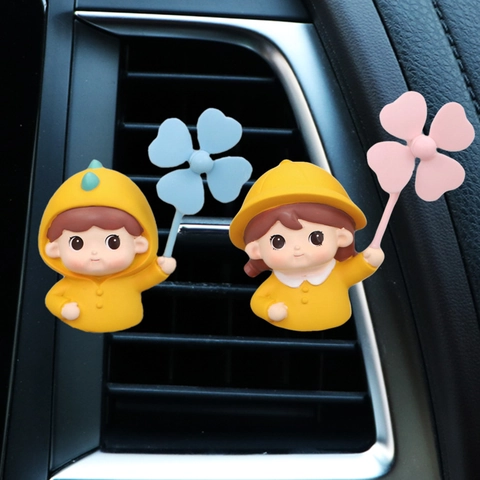 Simpatico Cartone Animato Bambini In Impermeabile Clip Per Aromaterapia Per Auto Resina Mulino A Vento Quadrifoglio Rotante