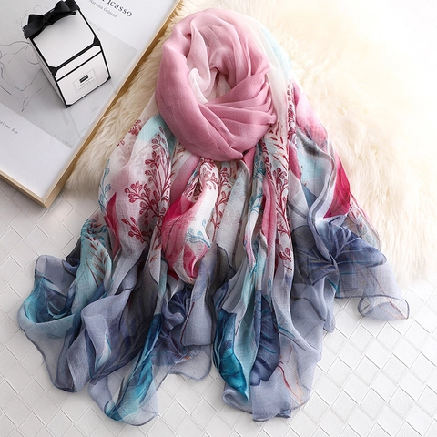 Elegantes Halstuch Mit Blumendruck Leichtes Chiffon Sonnenschutz Schultertuch Weicher Wickel Damen Strand Reise