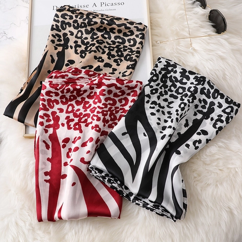 Bufanda de Satén con Estampado de Leopardo y Cebra para Mujer Chal Grande y Fino Protección Solar Accesorio de Moda Animal