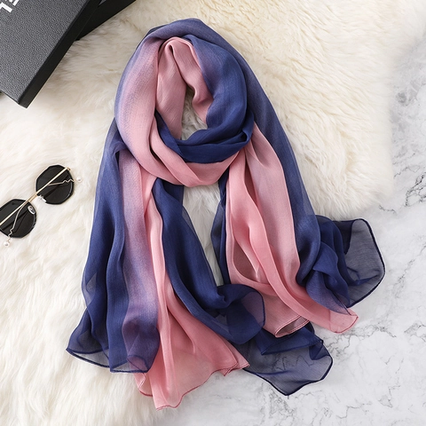 Damen Langer Schal Stola Farbverlauf Falten Optik KunstSatin Polyester Sonnenschutz Leicht Weich Elegant Accessoire