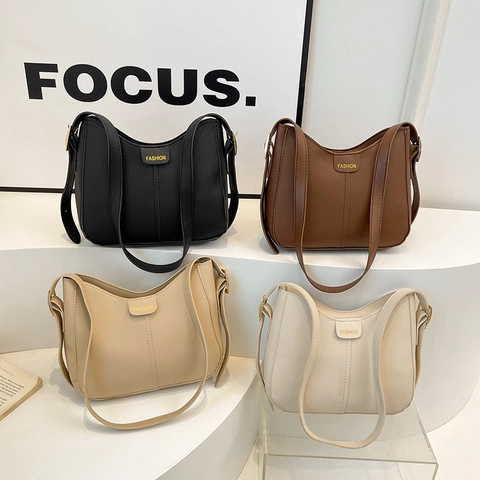 Bolso Bandolera De Cuero PU De Moda Para Mujer Bolso De Hombro Hobo Retro De Color Sólido Con Costuras Verticales