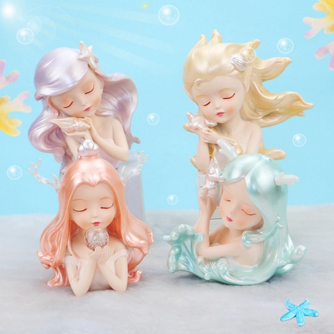Ocean Girl Resin Figurine Dreamy Mermaid Style Statue For Cake Decoration Girls Birthday Gift Home Children Room Desktop Ornament