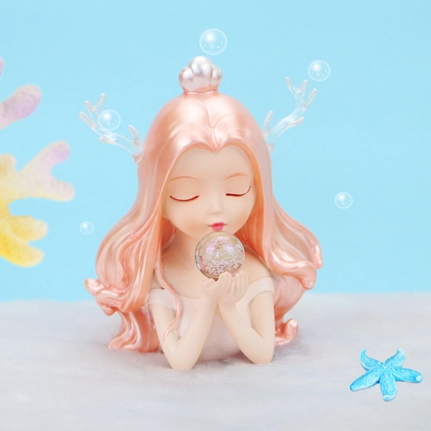 Ocean Girl Resin Figurine Dreamy Mermaid Style Statue For Cake Decoration Girls Birthday Gift Home Children Room Desktop Ornament