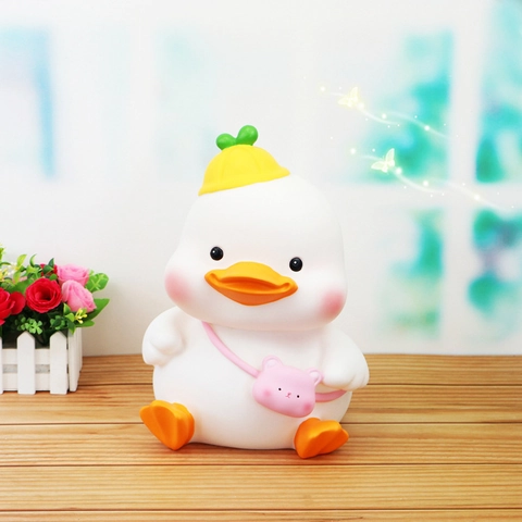 Cartoon Duck Piggy Bank Vinyl Unbreakable Large Capacity Money Saving Box Decorative Ornament Birthday Gift For Kids