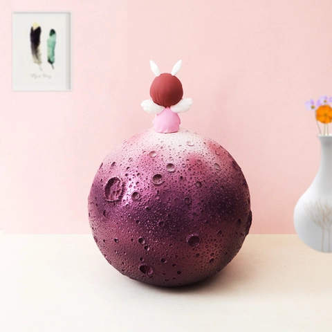 Resin Moon Planet Storage Ornament Angel Rabbit Girl Figurine Desktop Organizer Entryway Key Holder Dreamy Home Decor