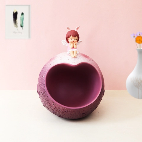 Resin Moon Planet Storage Ornament Angel Rabbit Girl Figurine Desktop Organizer Entryway Key Holder Dreamy Home Decor
