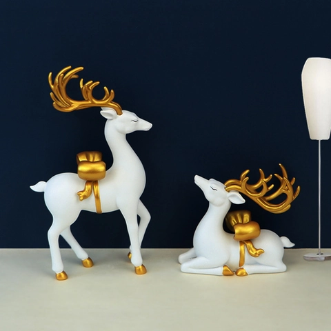 Statuetta Di Alce Cervo Minimalista Nordica Statua In Resina Bianco Oro Corna Per Soggiorno Home Office Arredamento Regalo Nozze